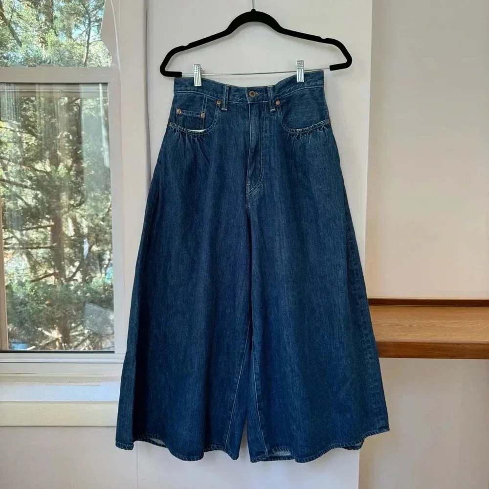 New Kapital Wide Leg Jeans Belted Blue Size 1 - Picture 2 of 11